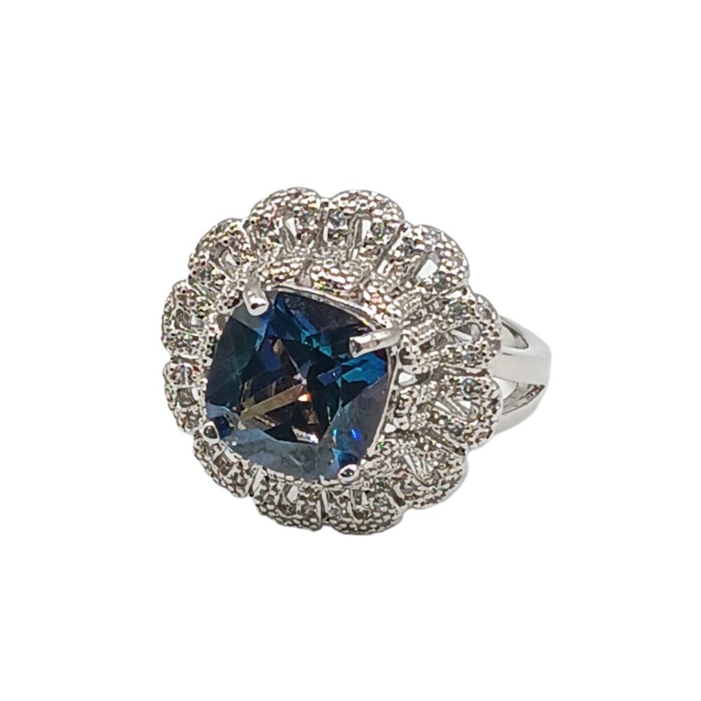 Diamonique Mystic Topaz Ring Size 7 Blue Iridescent 9.0ctw Antique Costume New